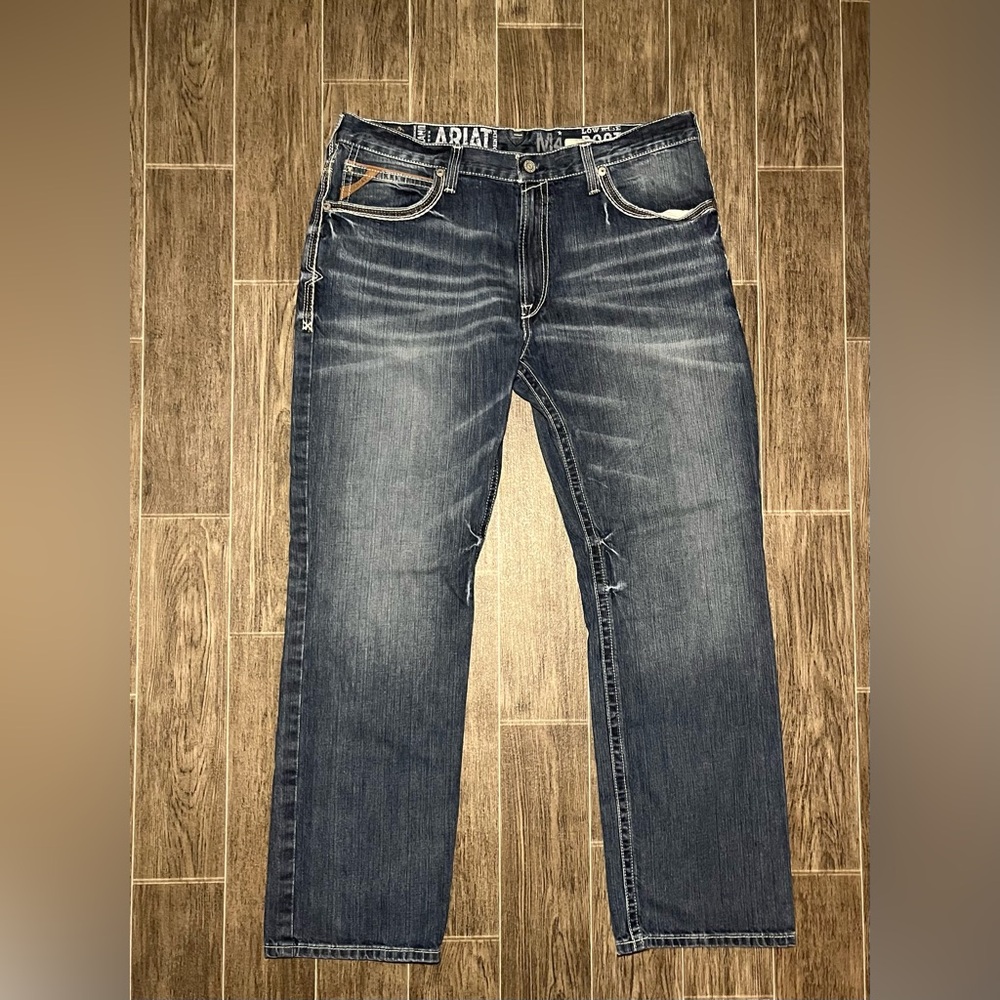 Ariat M4 Low Rise Boot Cut Jeans Thick Stitch Blue Men’s 40x34